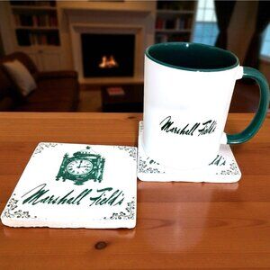 Marshall Field’s Mug & Coaster Set w/ Gift Tag. NWT And One Of A Kind